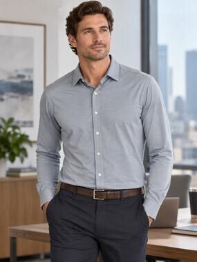 Rhone Fine Italian Fabric Stretch Button Down Shirt L Stone Blue Slim Fit